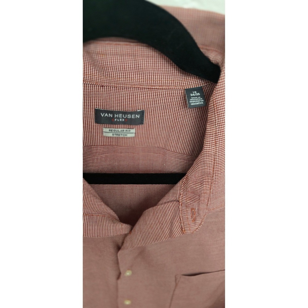Van Heusen Button Down Mens 19 34/35 Red Brown Excellent Flex Regular Stretch - Picture 4 of 5